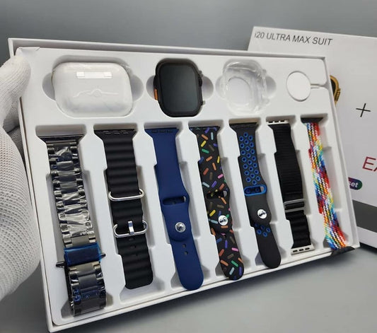 i20 Ultra Max Smart Watch With 7 Straps + FREE Earbuds