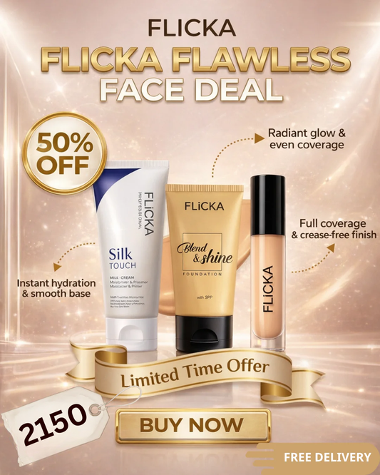 FLICKA Silk Touch 3-in-1 Face Blend & Shine Perfection Trio | Hydrating Primer + SPF Foundation