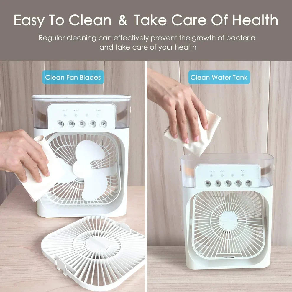 3-in-1 Mini Portable Air Cooler – Portable AC with Humidifier & LED Light | USB Powered Cooling Fan Best For Home and Office